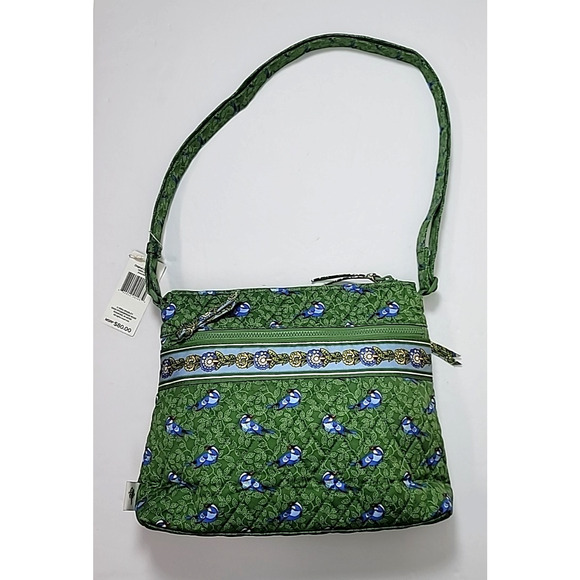 Vera Bradley Original Zip Hipster Green Birds Crossbody Bag (Bluebirds on Green) - Picture 2 of 12